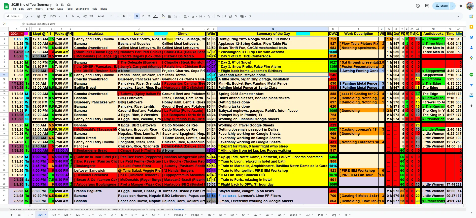 LifeLoggerz raw data spreadsheet